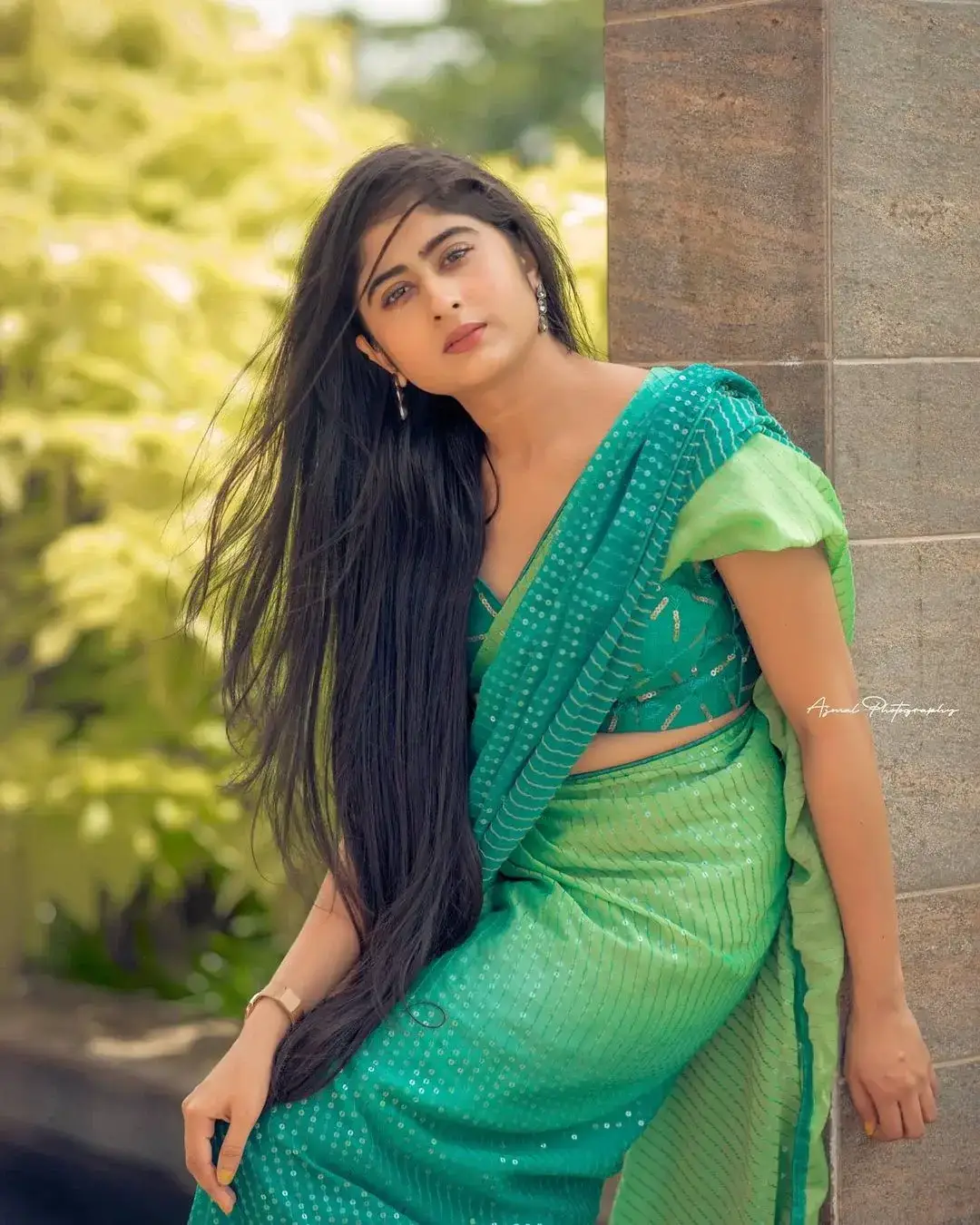 INDIAN TV ACTRESS KRISHNA PRIYA NAIR IMAGES IN GREEN SAREE 2